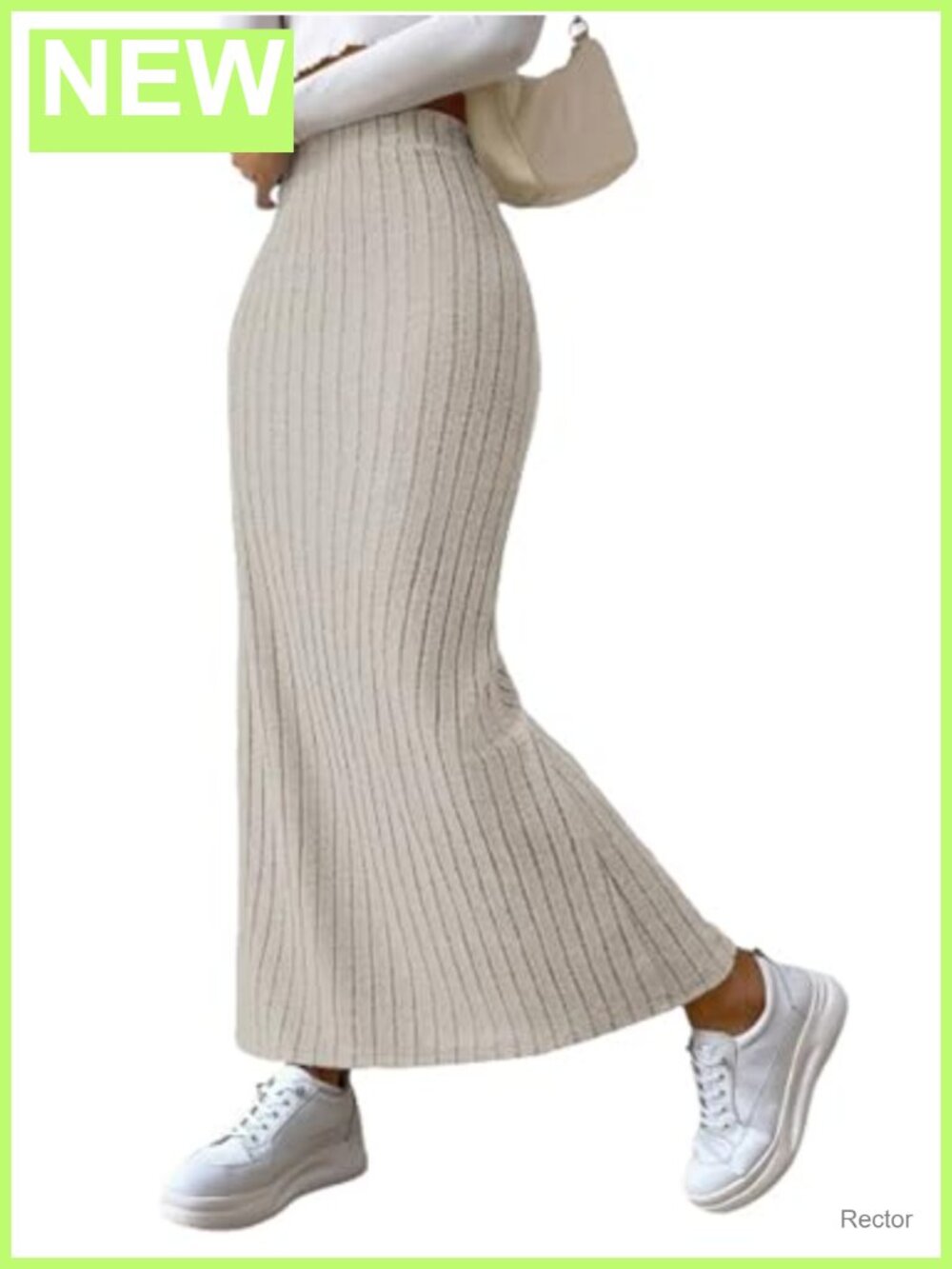High Waisted Striped Knit Pencil Maxi Skirt Side Slit Bodycon